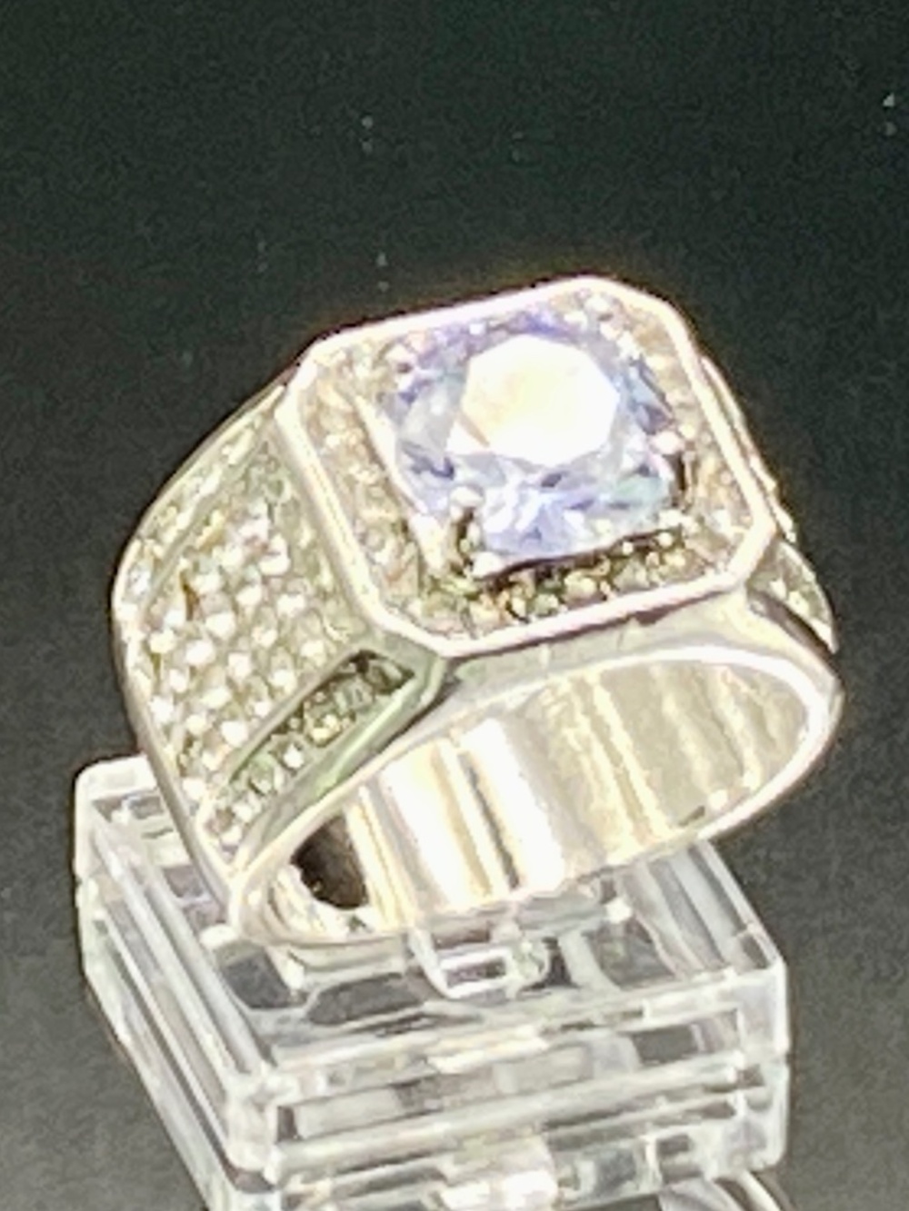 Men’s Sparkling Crystal Statement Ring US Size 10.5 Silver-Tone with a Gift Box